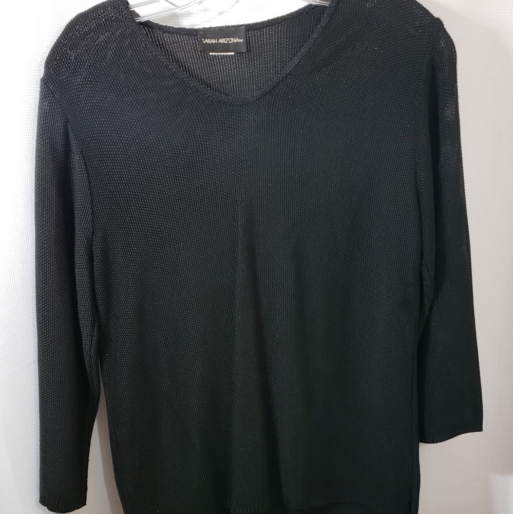 Sarah Arizona Sz Seam Black Rayon Weave Top